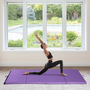 Soozier 4ft x 8ft x 2inch Tri-Fold Gymnastics Tumbling Mat Exercise Mat with Carrying Handles for MMA, Martial Arts, Stretching, Core Workouts, Purple