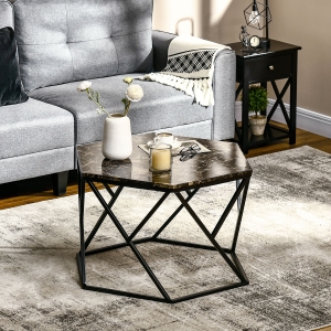 HOMCOM Coffee Table with High Gloss Marble Tabletop, Modern Cocktail Table with Steel Frame for Living Room, Black