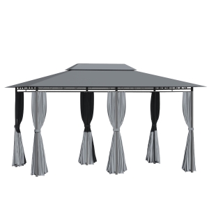 Outsunny 10' x 13' Outdoor Soft Top Gazebo Pergola with Curtains, 2-Tier Steel Frame Gazebo for Patio, Sage Grey