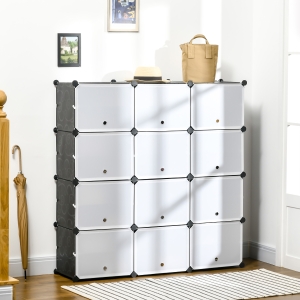 HOMCOM 12 Pack Shoe Storage Boxes, Stackable Shoe Organizer with Doors for Entryway, Living Room, Bedroom, White and Black