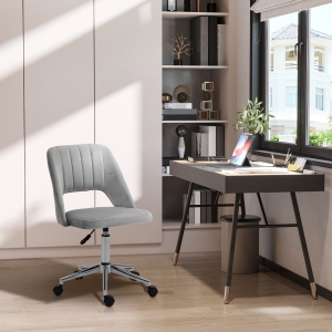 Vinsetto Mid Back Office Chair Velvet Fabric Swivel Scallop Shape Computer Desk Chair, Grey