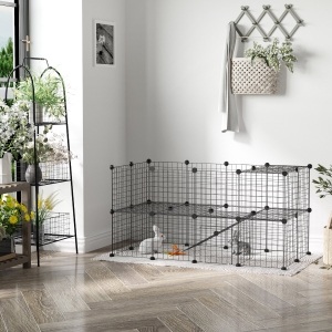 PawHut Metal Mesh 36 pcs Small Animal Playpen Pet Playpen with Mallet Connectors