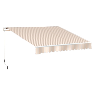 Outsunny 13' x 8' Manual Retractable Sun Shade Patio Awning with Durable Design & Adjustable Length Canopy - Beige Stripes