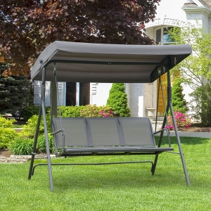 Outsunny 3-Seater Swing Chair Covered Garden Hammock A-Frame Outdoor Porch Glider Sling Seat with Adjustable Canopy Cover, Grey
