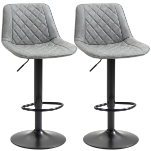 HOMCOM Adjustable Bar Stools Set of 2, Counter Height Barstools with Swivel Seat Round Steel Base, and Footrest, Grey