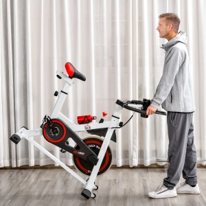 Soozier Adjustable Upright Stationary Exercise Bike Aerobic Training Indoor Cycling Cardio Workout Fitness Racing Machine for Home w/ Adjustable Resistance Flywheel LCD Monitor Phone and Bottle Holder