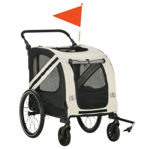 Aosom Dog Bike Trailer 2-in-1 Pet Stroller Cart Bicycle Wagon Cargo Carrier Attachment for Travel with 4 Wheels, Reflectors Flag, White