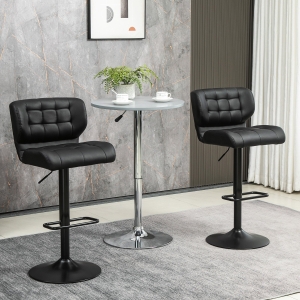 HOMCOM Adjustable Bar Stools Set of 2, Swivel Tufted PU Leather Barstools with Footrest and Back, for Kitchen Counter and Dining Room, Black
