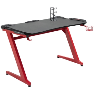 HOMCOM 48 Inch Gaming Desk with Large Tabletop, Racing Computer Desk with Cup Holder and Headphone Hook, Black/Red