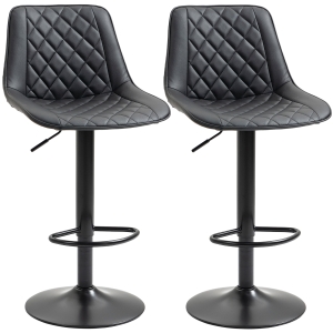 HOMCOM Adjustable Bar Stools Set of 2, Counter Height Barstools with Swivel Seat Round Steel Base, and Footrest, Black
