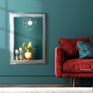 HOMCOM 41" x 29" Modern Wall Mirror, Fish Scale Bathroom Mirror for Wall in Living Room, Bedroom, Silver