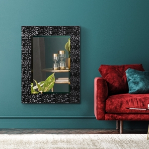 HOMCOM 32" x 24" Modern Wall Mirror, 3D Mosaic Bathroom Mirror for Wall in Living Room, Bedroom, Black