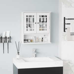 kleankin Modern Wall Mount Bathroom Cabinet, Storage Organizer with 2 Door Cabinet and Open Shelf, White