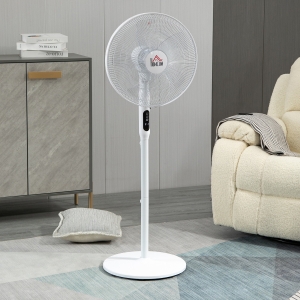 HOMCOM Floor Standing Fan with Remote Control, Oscillating, LED Screen, Stand Up Cooling Fan, Tall Pedestal Electric Fan for Bedroom, White