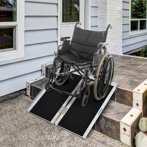 HOMCOM 2ft Wheelchair Ramp Scooter Mobility Non-skid Portable Single Fold Lightweight Aluminum