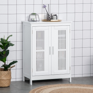 kleankin Modern Bathroom Floor Cabinet, Free Standing Linen Cabinet, Storage Cupboard with 3 Tier Shelves, White