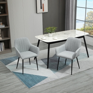 HOMCOM Dining Chairs Set of 2, Upholstered Linen Fabric Accent Chairs with Metal Legs, Light Grey
