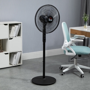 HOMCOM Floor Standing Fan with Remote Control, Oscillating, LED Screen, Stand Up Cooling Fan, Tall Pedestal Electric Fan for Bedroom, Black