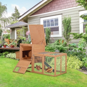 PawHut 74x32x41inch Wooden Chicken Coop Garden Backyard Hen House with outdoor Run
