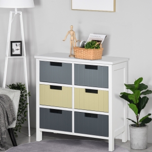 HOMCOM 6 Drawer Double Dresser with Wood Top for Closets Bedroom Nursery Room Hallway, Multi-Colored