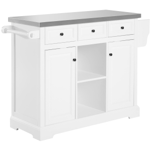 HOMCOM Rolling Kitchen Island with Stainless Steel Top, Spice Rack & Drawers, Utility Portable Multi-Storage Cart on Wheels, White