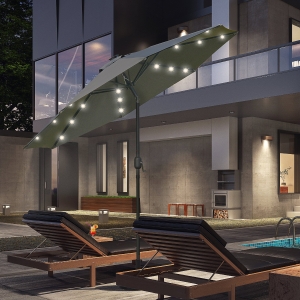 Outsunny 9ft Solar Patio Umbrella Outdoor Sunshade 24 LED Lights Tilt Canopy, Charcoal Grey