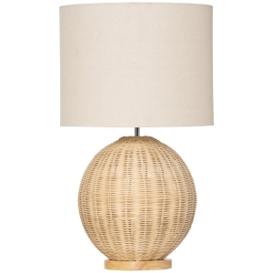 HOMCOM Coastal Contemporary Table Lamp, Bedside Reading Light with White Fabric Lampshade and Rattan Base for E27 LED or Halogen Bulb, Natural