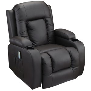 HOMCOM Luxury Faux Leather Heated Vibrating 8 Point Massage Recliner Chair with 360 Swivel and Remote, Dark Brown