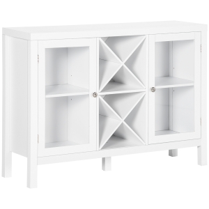 HOMCOM Modern Kitchen Sideboard, Buffet Table with Removable Wine Rack, Tempered Glass Door Cabinet and Adjustable Shelves, White