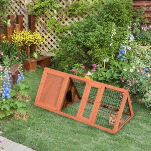PawHut 47" Triangular Wooden Rabbit Hutch Bunny House Small Animal Cage Backyard Garden Habitat