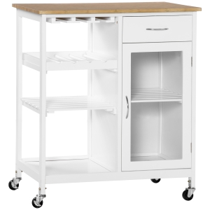 HOMCOM Utility Kitchen Cart, Rolling Kitchen Island Storage Trolley with Wine Rack, Shelves, Drawer and Cabinet, White