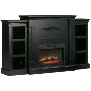 HOMCOM Electric Fireplace TV Stand for TV's up to 46" Flat Screen, Living Room Media Entertainment Console with Adjustable Storage Shelves, Black
