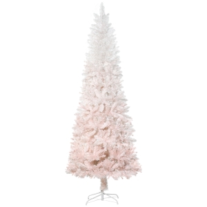 HOMCOM 6' Tall Unlit Pencil Fir Artificial Christmas Tree with Realistic Branches and 406 Tips, Pink and White