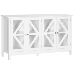 HOMCOM Kitchen Sideboard, Tempered Glass Door Buffet Cabinet with Adjustable Storage Shelf, White