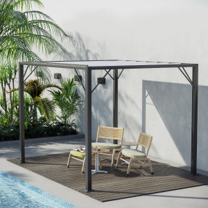 Outsunny Outdoor Louvered Pergola 9.5' x 8' Aluminum Patio Gazebo Sun Shade Shelter with Adjustable Breathable Mesh Roof, White