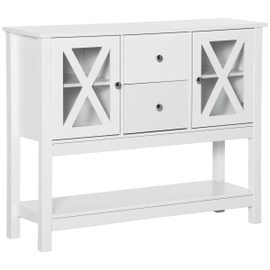 HOMCOM Modern Sideboard, Glass Door Buffet Cabinet with Storage Drawers, and Adjustable Shelves, Console Table, White