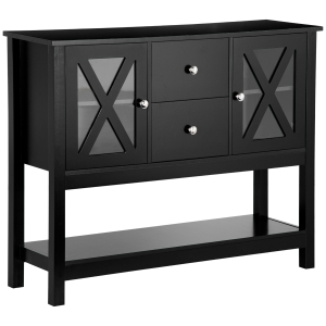 HOMCOM Modern Sideboard, Glass Door Buffet Cabinet with Storage Drawers, and Adjustable Shelves, Console Table, Black