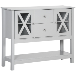 HOMCOM Modern Sideboard, Glass Door Buffet Cabinet with Storage Drawers, and Adjustable Shelves, Console Table, Grey