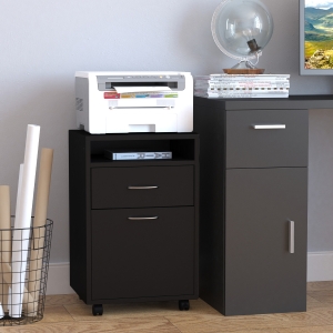 HOMCOM 24" Vertical Filing Cabinet with Drawer, Mobile File Cabinet with Wheels, Storage Office Cabinet, Black