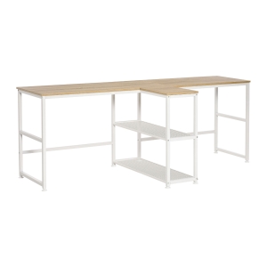 HOMCOM 83'' Two Person Desk w/ Storage Shelves, Computer Office Double Desk, Writing Table - Natural