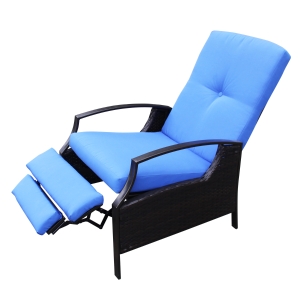 Outsunny Rattan Adjustable Recliner Chair with Hand-Woven All-Weather Wicker for Patio, Outdoor, Garden, Poolside, Blue