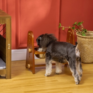 PawHut Elevated Dog Bowls Adjustable Pet Feeder Raised Dog Bowl with 2 Removable Stainless Steel Bowls for S, M, L, XL Dogs, Brown
