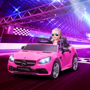 Aosom 12V Kids Electric Ride On Car with Parent Remote Control Two Motors Music Lights Suspension Wheels for 3-6 Years Pink