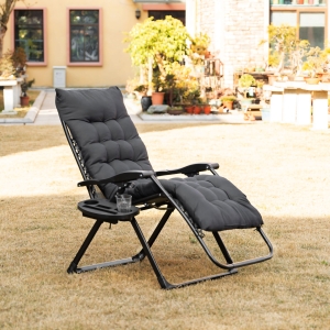 Outsunny Padded Zero Gravity Chair, Folding Recliner Chair, Patio Lounger with Cup Holder, Adjustable Backrest, Removable Cushion for Outdoor, Patio, Deck, and Poolside, Black