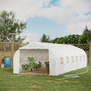 Outsunny 26'L x 10'W x 6.8' H Large Steeple Walk-In Greenhouse Outdoor Garden Plant Seed Tunnel Grow Tent Premium Steel Frame White
