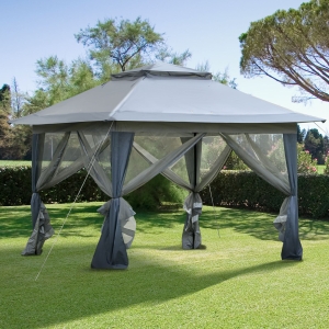 Outsunny 12' x 12' Foldable Pop-up Party Tent Instant Canopy Sun Shade Gazebo Shelter Steel Frame Oxford w/ Roller Bag, Grey