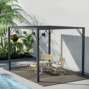 Outsunny Outdoor Louvered Pergola 9.7' x 8.2' Metal Patio Gazebo Sun Shade Shelter with Adjustable Breathable Mesh Roof, Grey