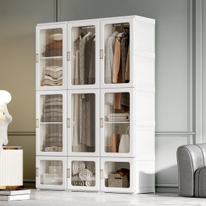 HOMCOM Portable Wardrobe Closet, Bedroom Armoire, Foldable Clothes Organizer with Cube Storage, Hanging Rods, Magnet Doors, White