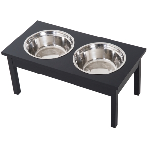 PawHut 23" Elevated Durable Wooden Heavy Duty Dog Pet Bowl Feeding Station - Black