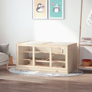 PawHut Fir Wood Hamster Cage Mouse Rats Mice Small Animals Exercise Play House with Slide Wooden Coop
